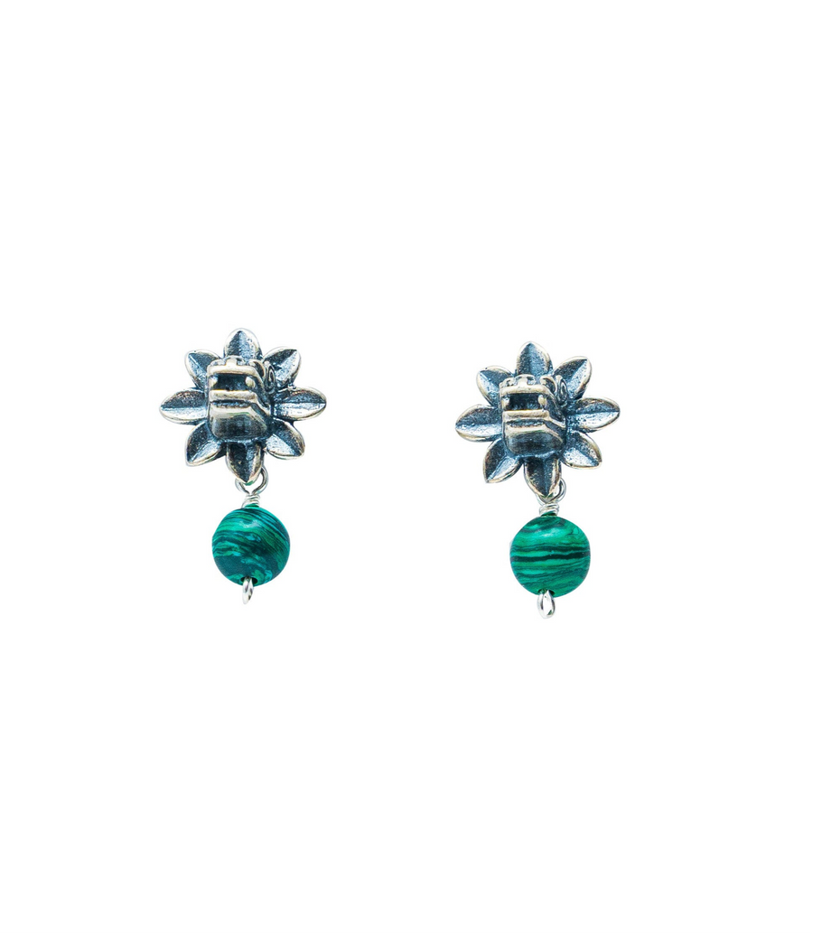 Aretes Quetzalcóatl Malaquita, joya de plata .925 – Gabriela Sánchez