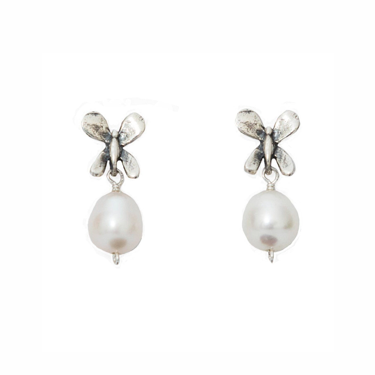 Aretes Mariposa Mini, joya de plata .925, con perla y amatista – Gabriela Sánchez (vista 2)