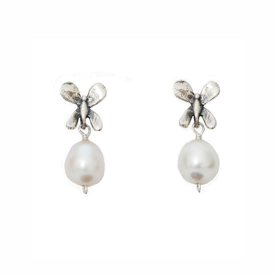 Aretes Mariposa Mini, joya de plata .925, con perla y amatista – Gabriela Sánchez (vista 2)