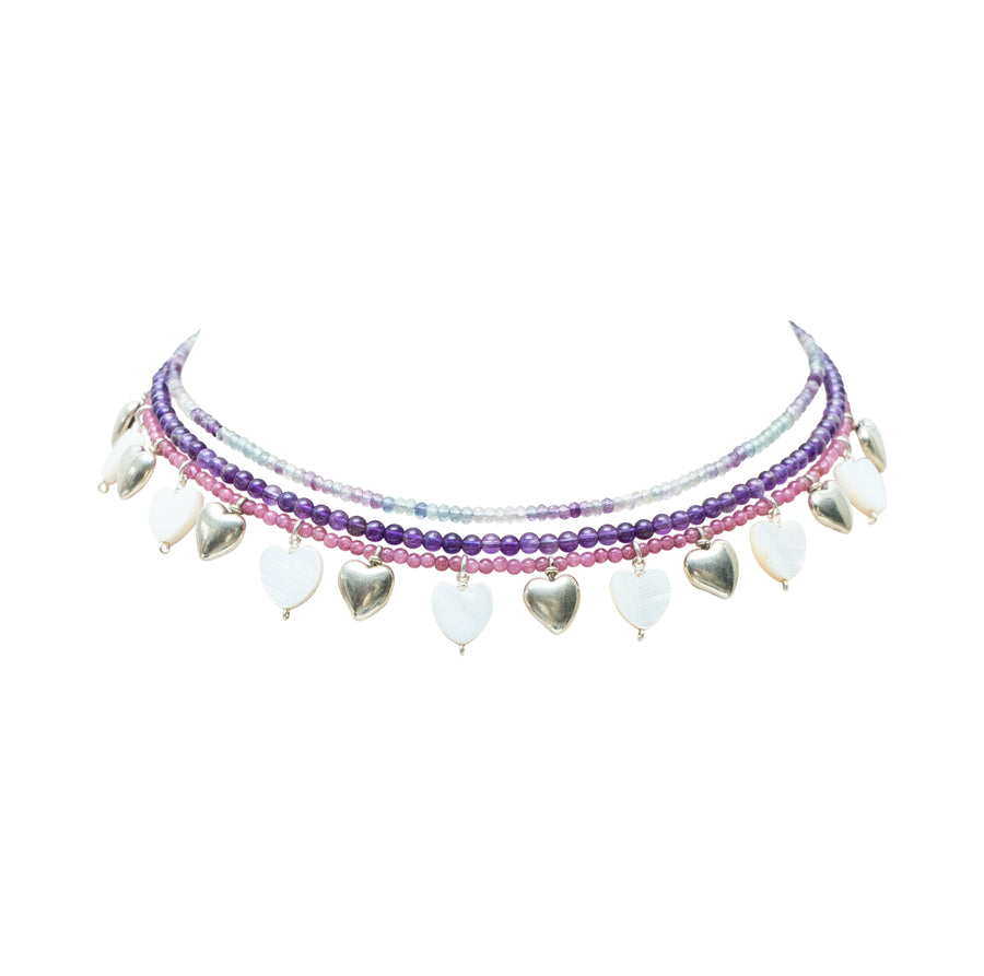 Collar Bombón Rosita, joya de plata .925, con fluorita y amatista – Gabriela Sánchez (vista 2)
