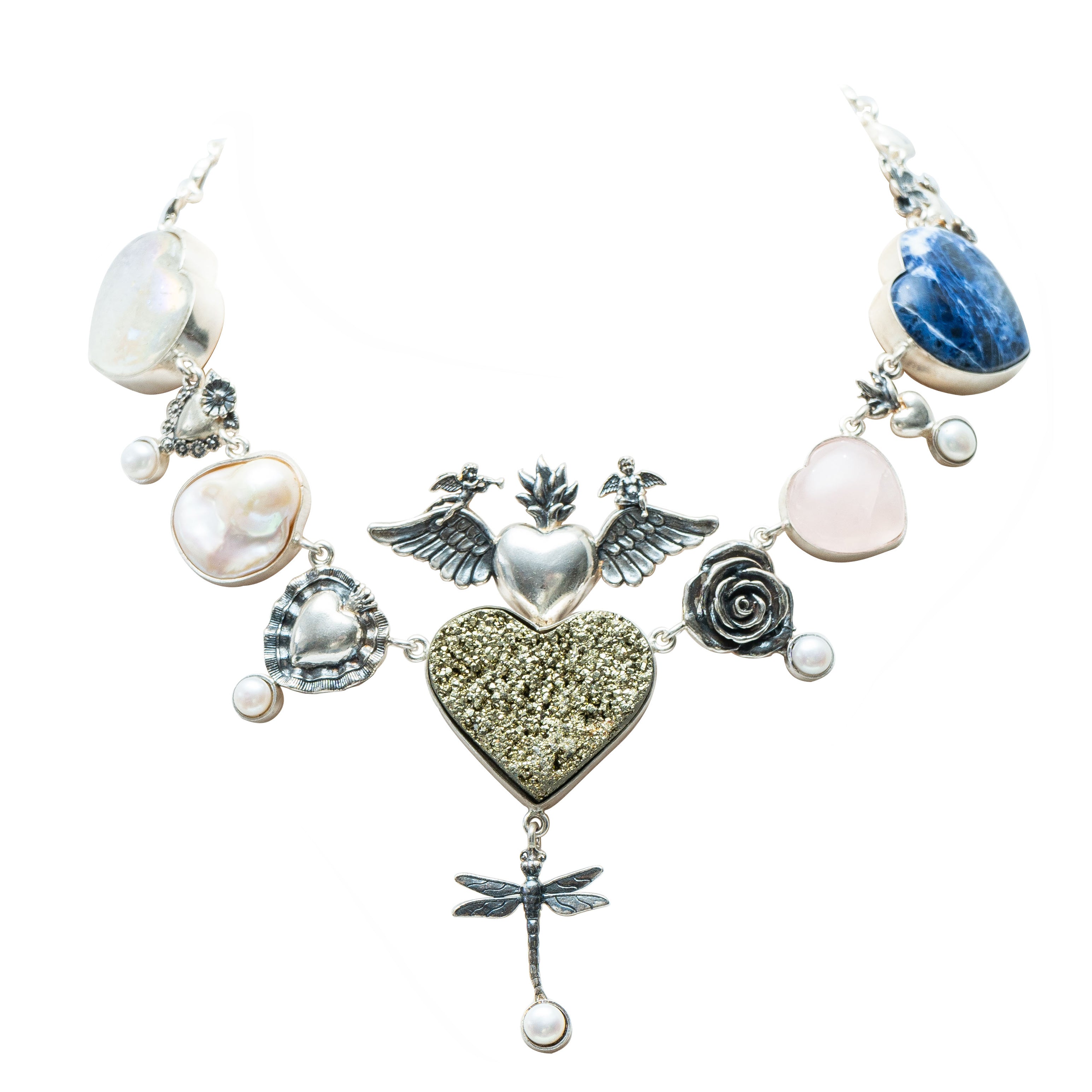 Collar Pasión, joya de plata .925, con pirita y perla – Gabriela Sánchez (vista 2)