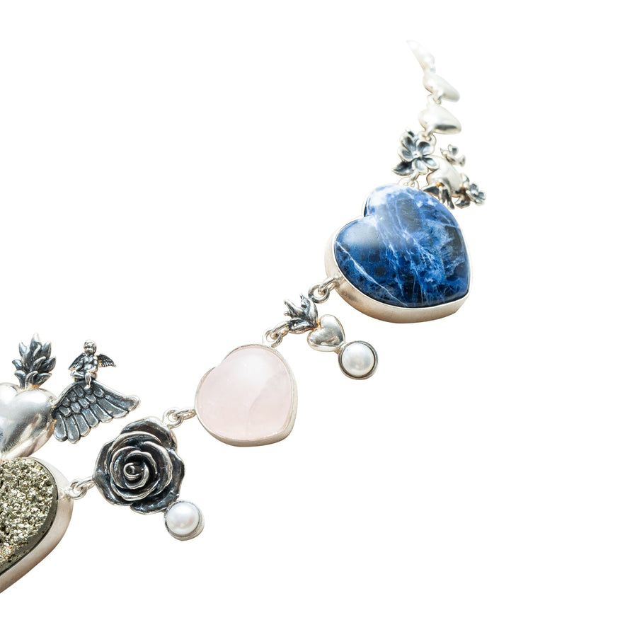 Collar Pasión, joya de plata .925, con pirita y perla – Gabriela Sánchez (vista 8)