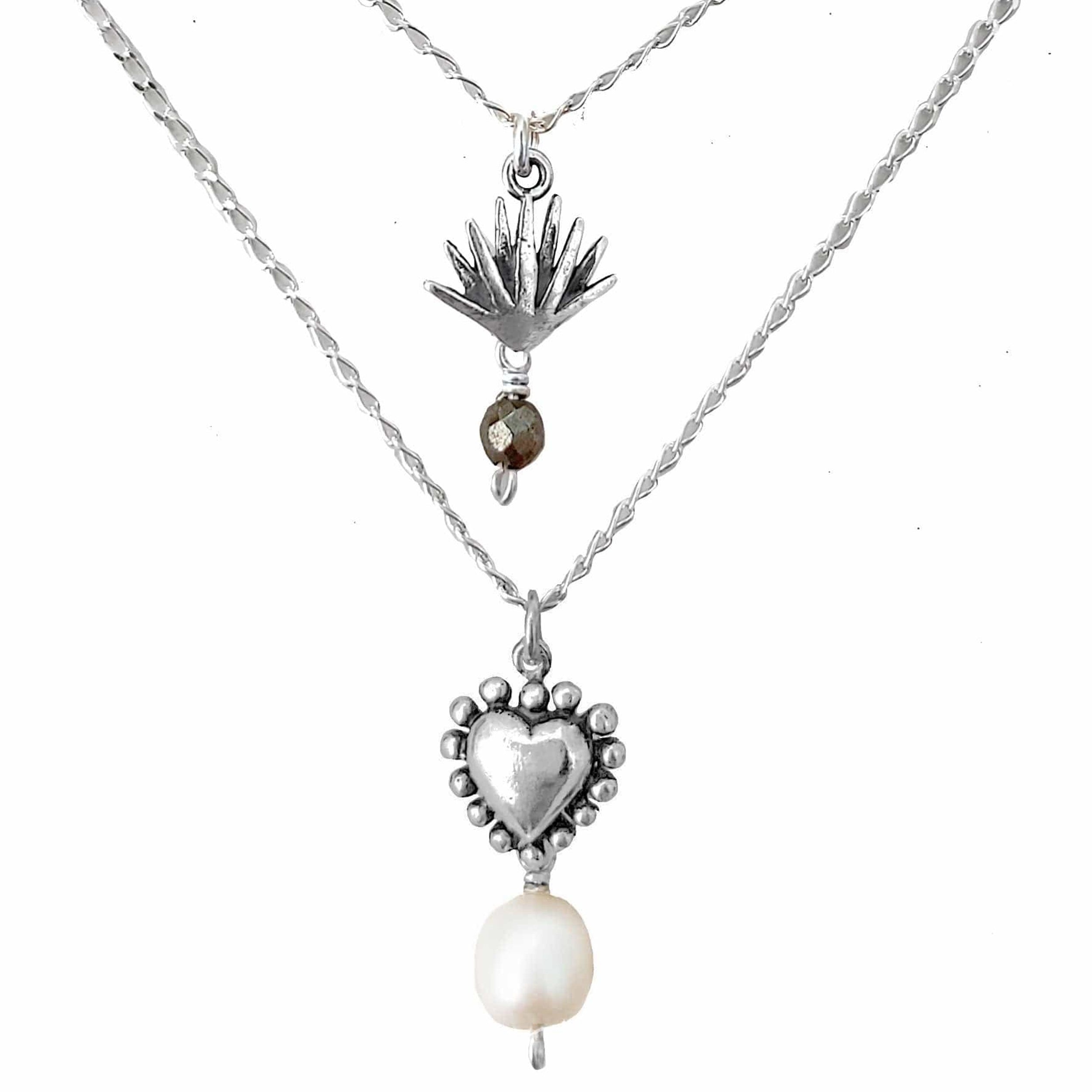 Set Amor en Agave, joya de plata .925, con perla y pirita – Gabriela Sánchez (vista 2)