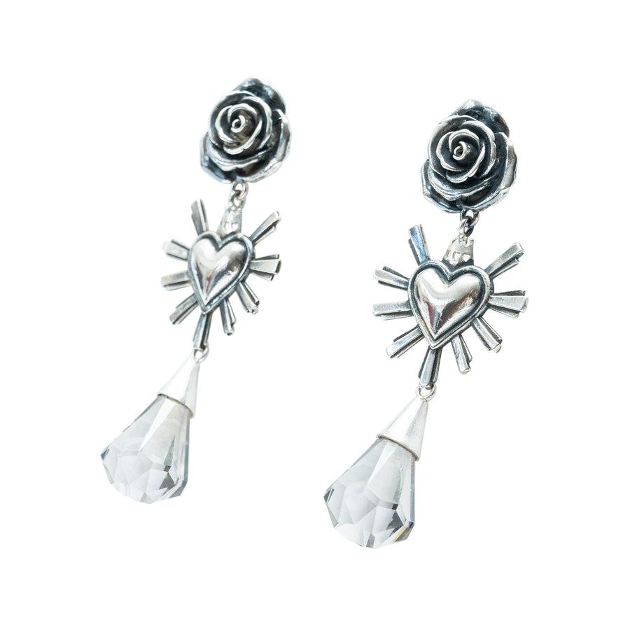 Aretes Amor entre Rosas, joya de plata .925, con cuarzo – Gabriela Sánchez (vista 3)