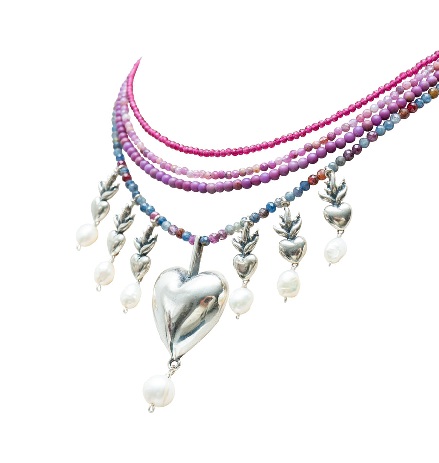 Collar Fuego Rosa, joya de plata .925, con rubí y turmalina – Gabriela Sánchez (vista 5)
