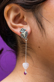 Aretes Fiesta Rosa, joya de plata .925, con cuarzo y rubí – Gabriela Sánchez (vista 3)
