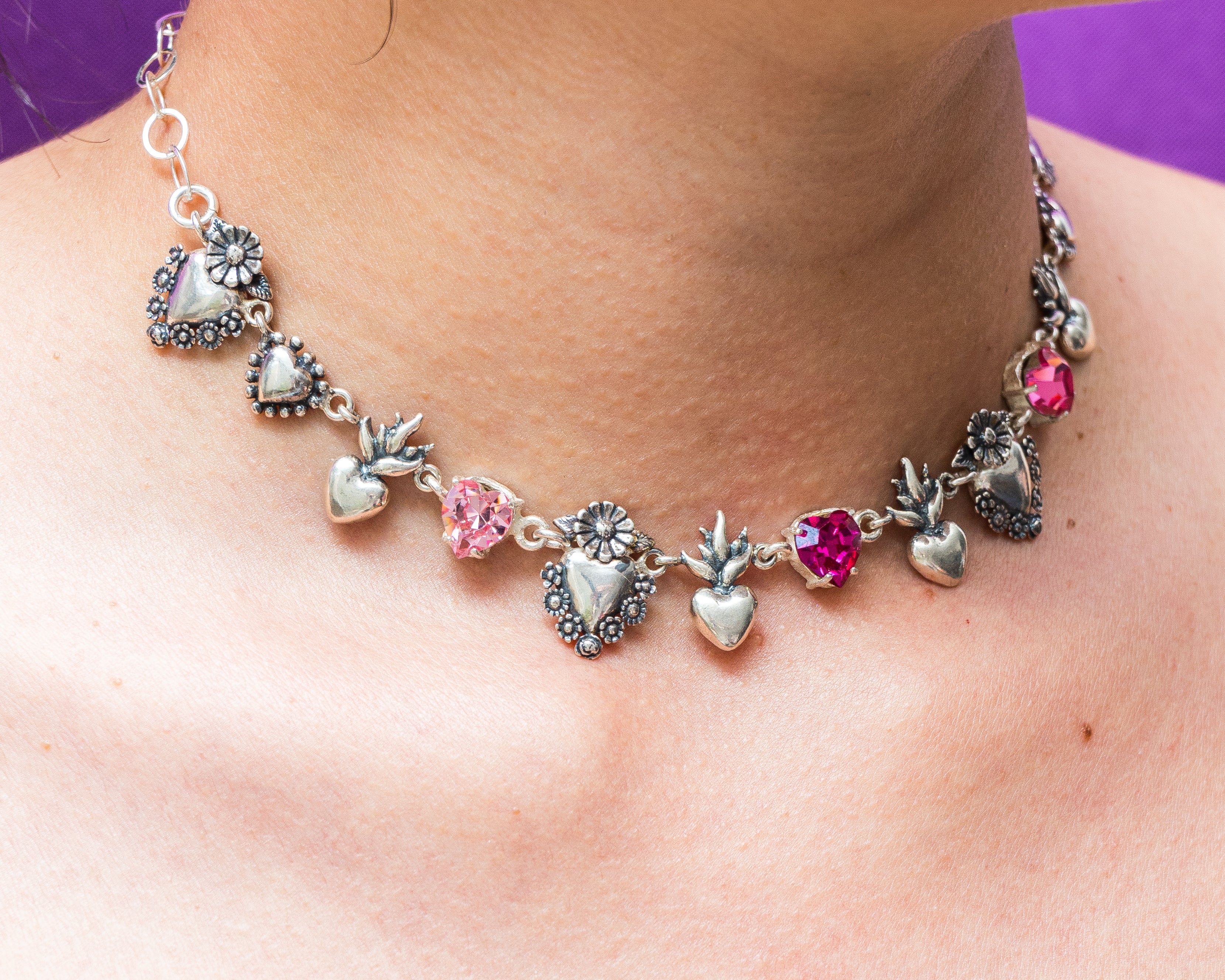 Gargantilla Corazón Rosa, joya de plata .925, con cristal Swarovski – Gabriela Sánchez (vista 2)