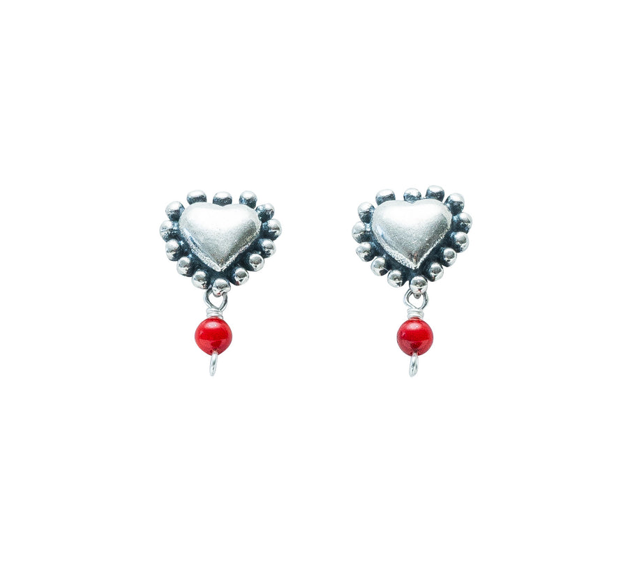 Aretes Corazón con Puntos Coral, joya de plata .925 – Gabriela Sánchez