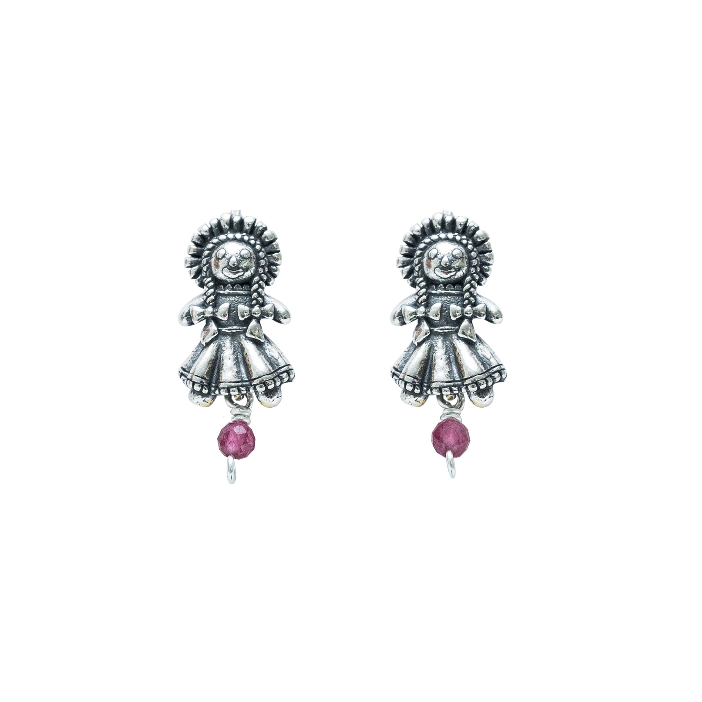 Aretes Muñeca Mini Varias, joya de plata .925, con amatista y coral – Gabriela Sánchez (vista 2)