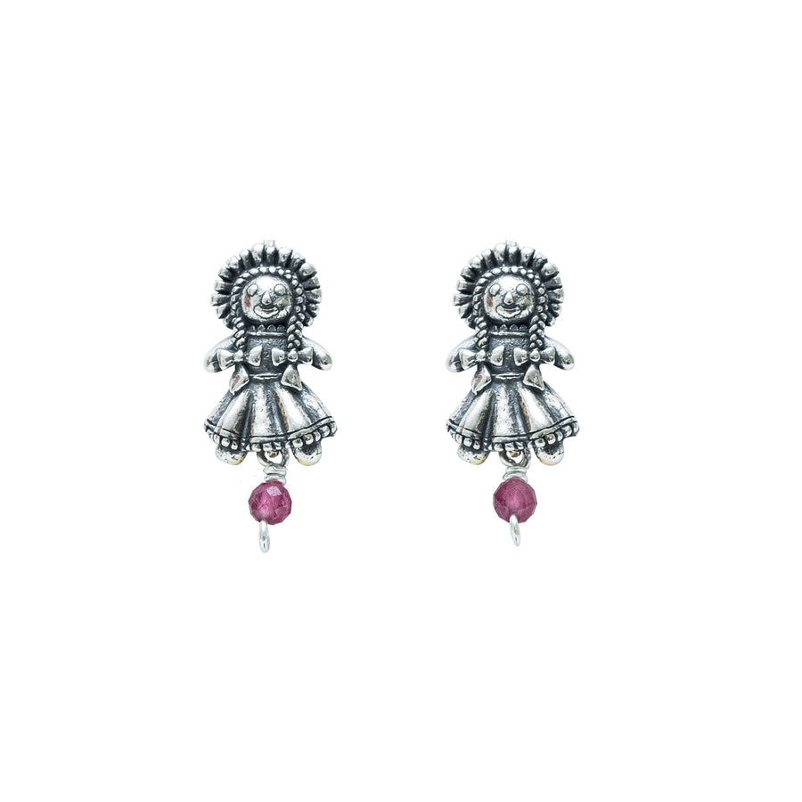 Aretes Muñeca Mini Varias, joya de plata .925, con amatista y coral – Gabriela Sánchez (vista 2)