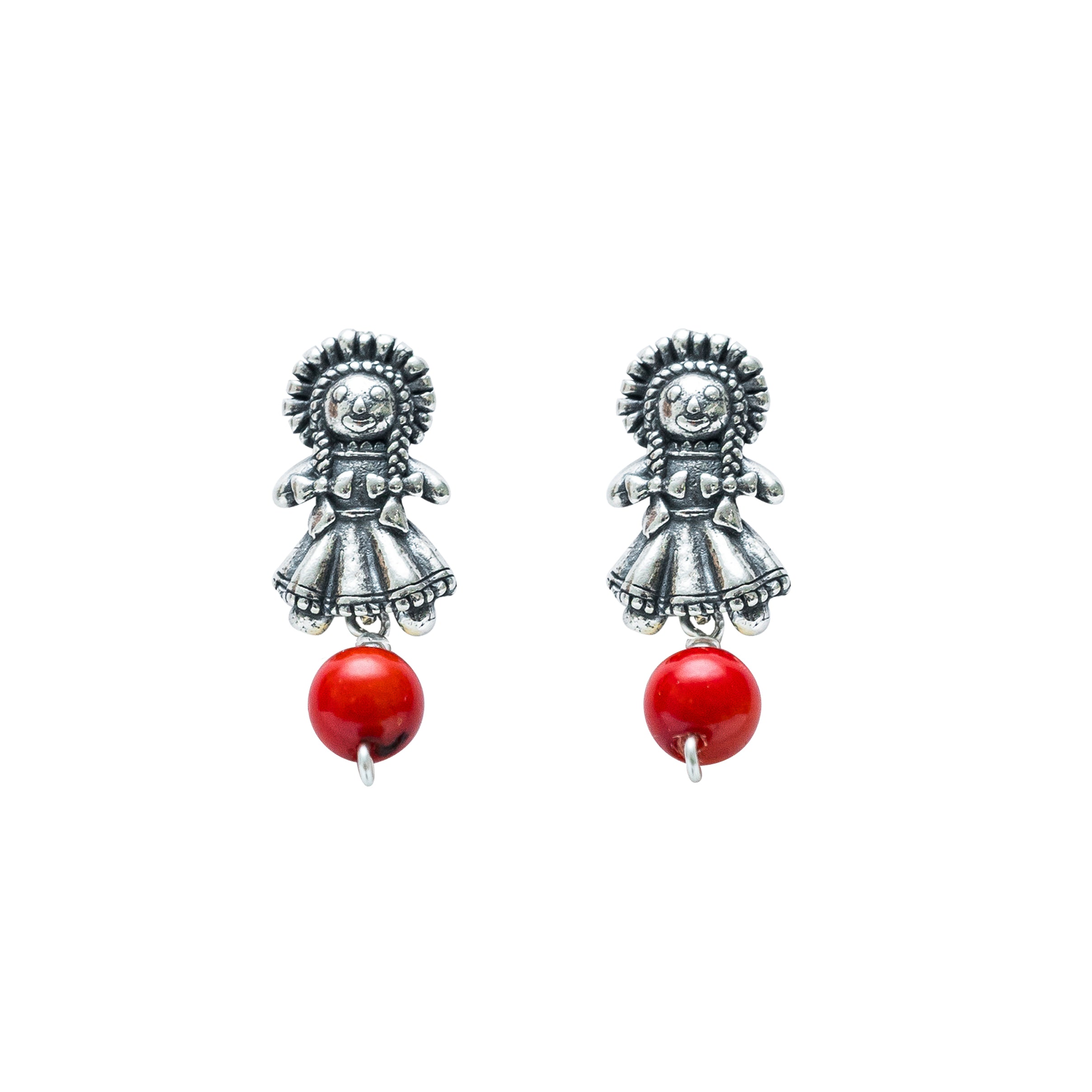 Aretes Muñeca Mini Varias, joya de plata .925, con amatista y coral – Gabriela Sánchez