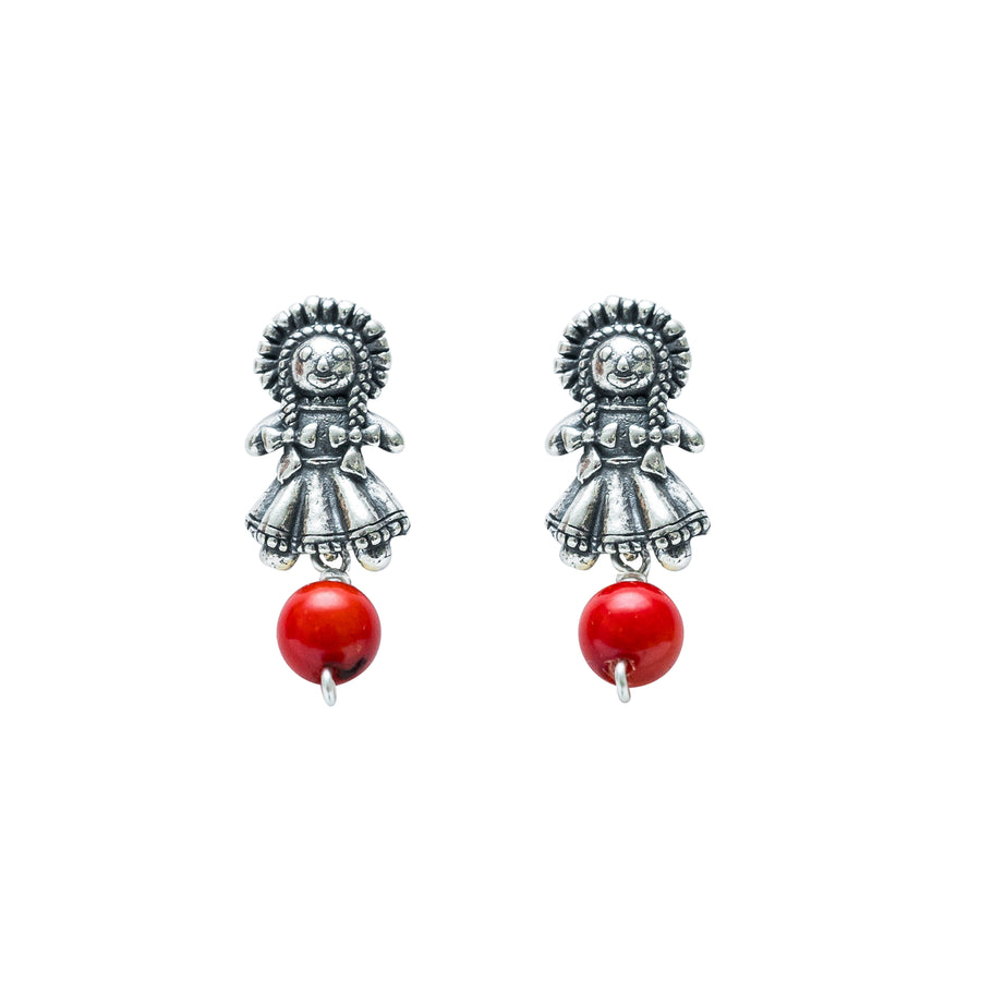 Aretes Muñeca Mini Varias, joya de plata .925, con amatista y coral – Gabriela Sánchez