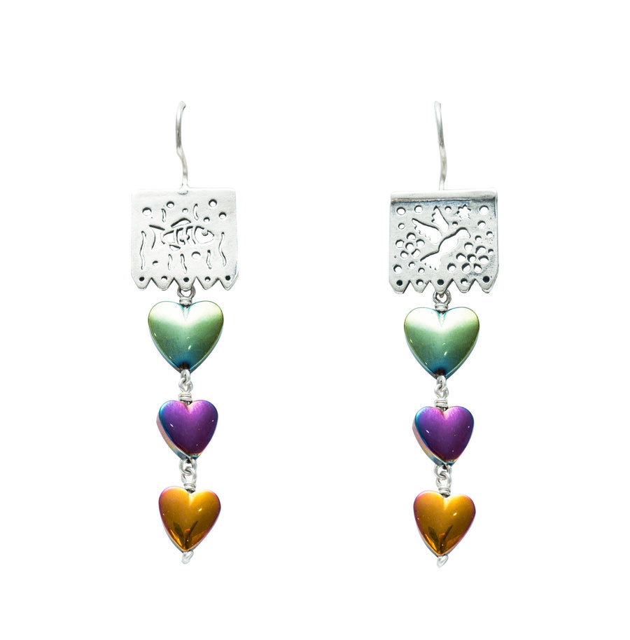 Aretes Papel Picado Tornasol, joya de plata .925, con hematita – Gabriela Sánchez (vista 2)
