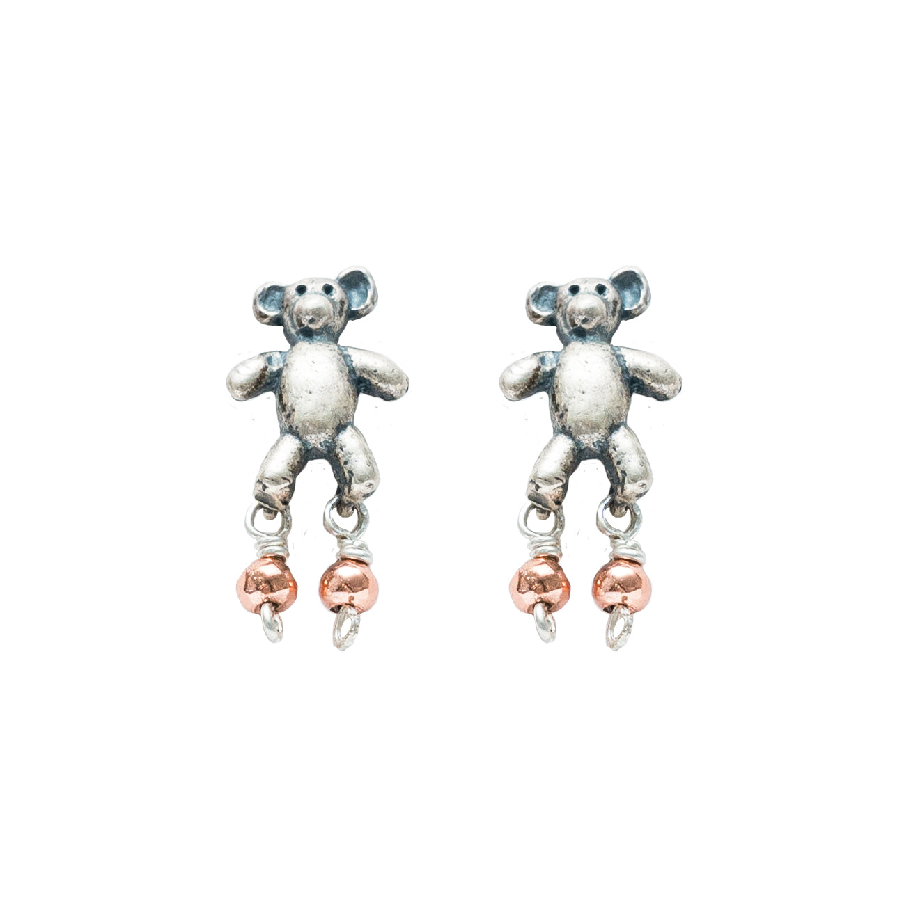 Aretes Osito De Peluche, joya de plata .925, con hematita y amatista – Gabriela Sánchez