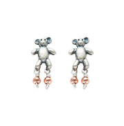 Aretes Osito De Peluche, joya de plata .925, con hematita y amatista – Gabriela Sánchez