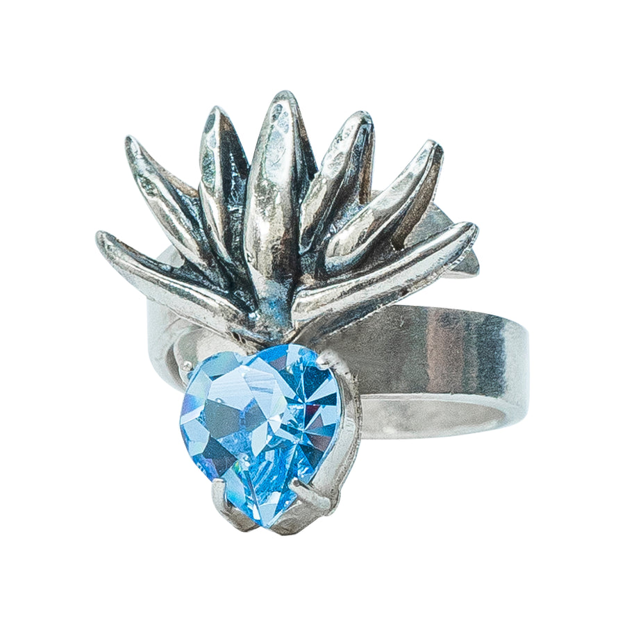 Anillo Agave Celeste, joya de plata .925, con cristal Swarovski – Gabriela Sánchez