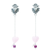 Aretes Fiesta Rosa, joya de plata .925, con cuarzo y rubí – Gabriela Sánchez (vista 2)