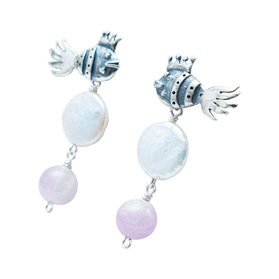 Aretes Belle Mare, joya de plata .925, con perla y kunzita – Gabriela Sánchez (vista 3)