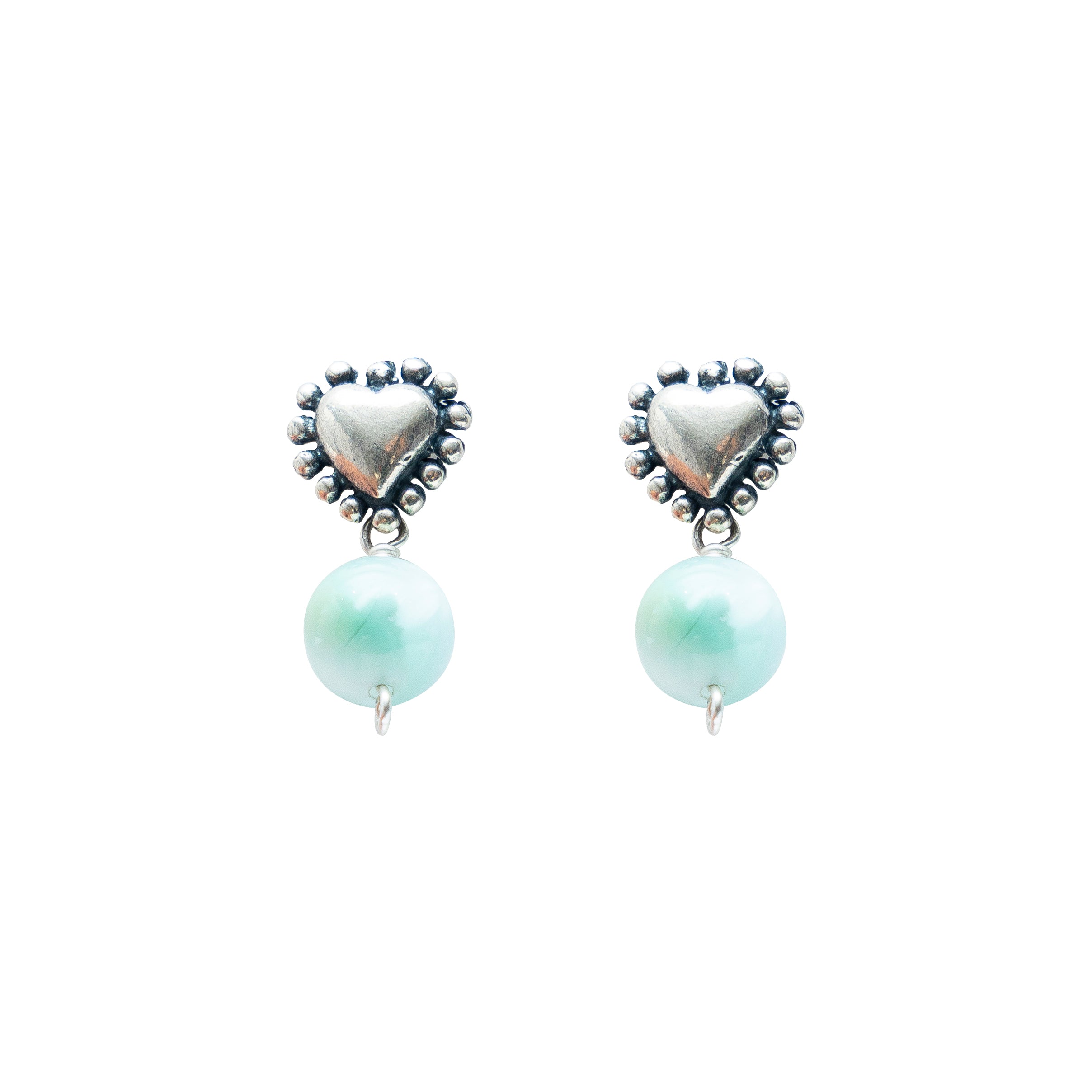 Aretes Marea Dulce, joya de plata .925, con angelita verde – Gabriela Sánchez