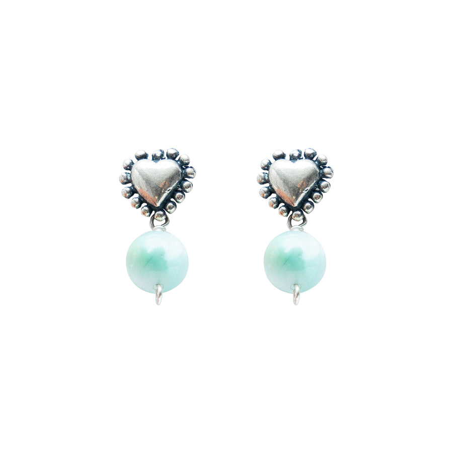 Aretes Marea Dulce, joya de plata .925, con angelita verde – Gabriela Sánchez