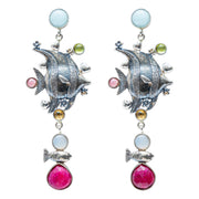 Aretes Playa del Amor, joya de plata .925, con rubí y aquamarina – Gabriela Sánchez