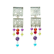 Aretes Fiesta Papel Picado, joya de plata .925, con amatista y turquesa – Gabriela Sánchez