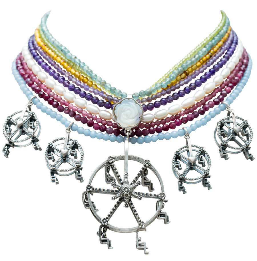 Collar Alegría en la Feria, joya de plata .925, con amatista y gemas de colores – Gabriela Sánchez