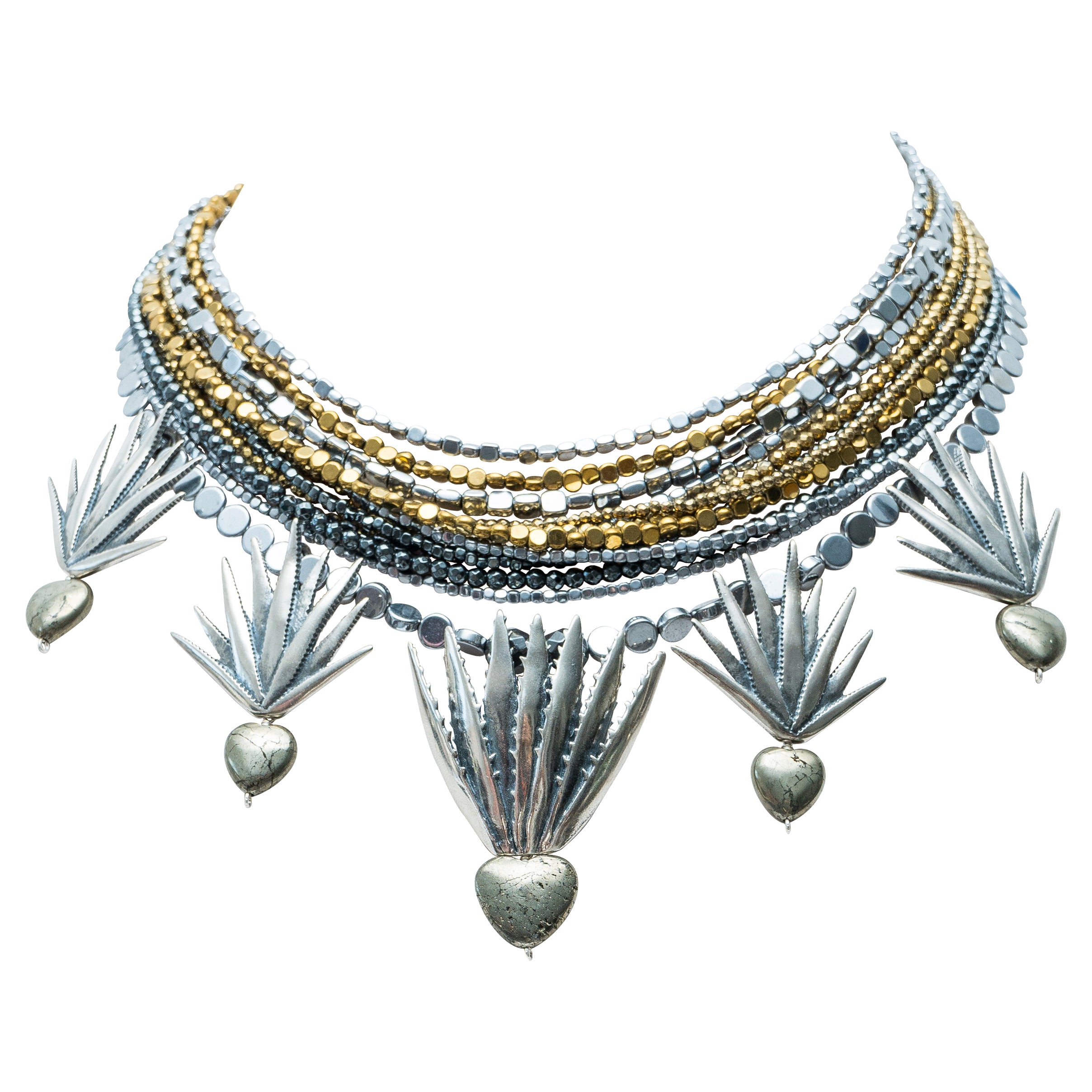Collar Destilado de Plata, joya de plata .925, con hematita y pirita – Gabriela Sánchez