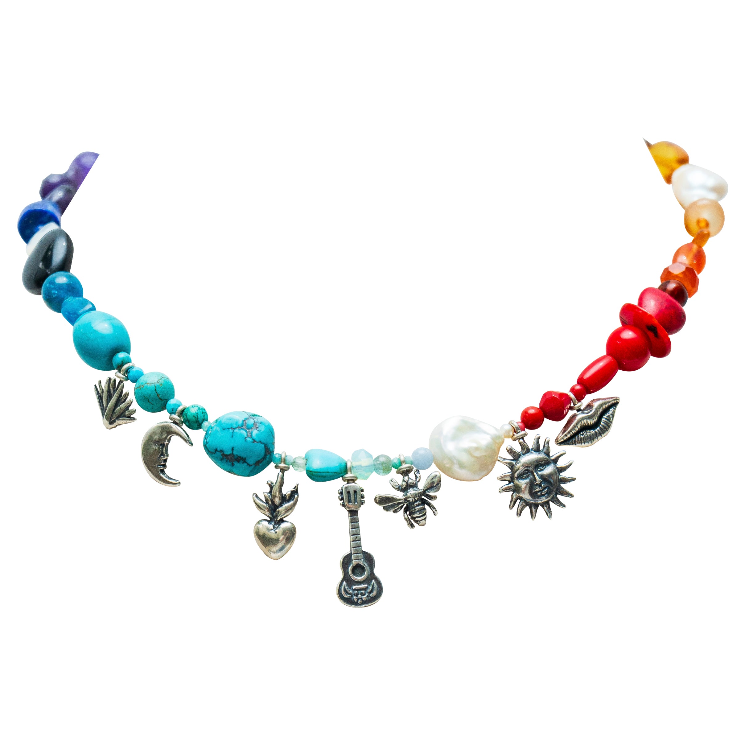 Collar Doy Gracias al Cielo, joya de plata .925, con turquesa y coral – Gabriela Sánchez
