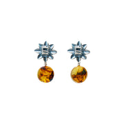 Aretes Quetzalcóatl Dorado, joya de plata .925, con ámbar – Gabriela Sánchez (vista 3)