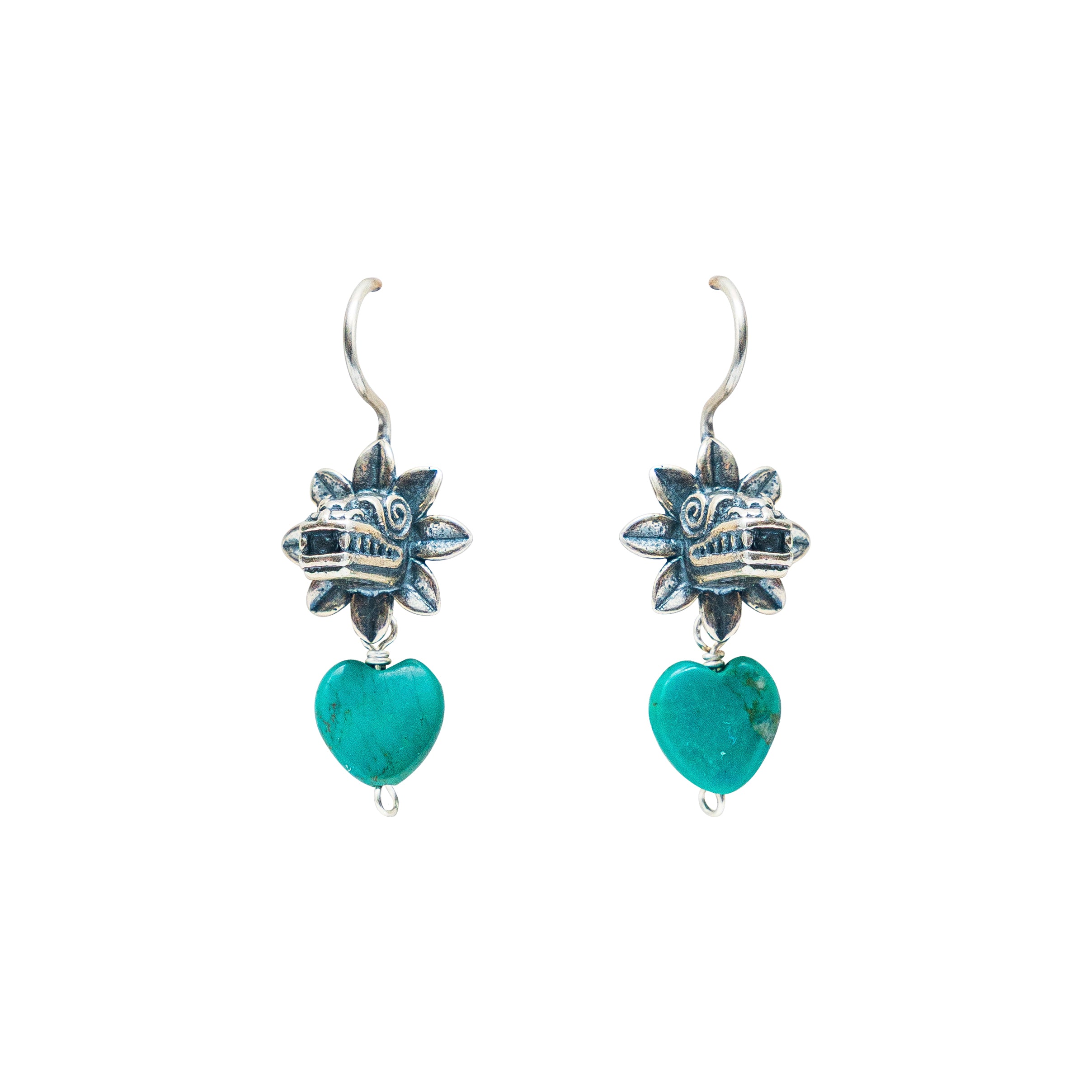 Aretes Corazón de Quetzalcóatl, joya de plata .925, con turquesa – Gabriela Sánchez