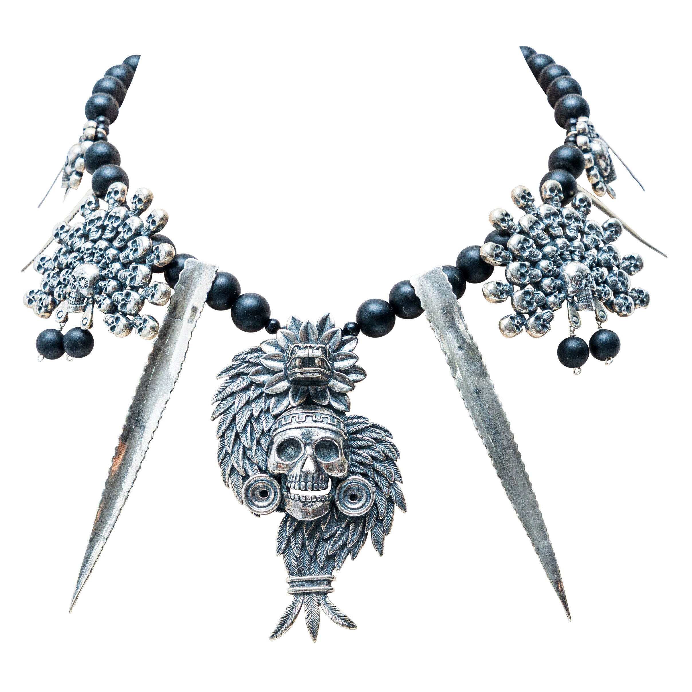 Collar Dioses, joya de plata .925, con obsidiana – Gabriela Sánchez (vista 2)