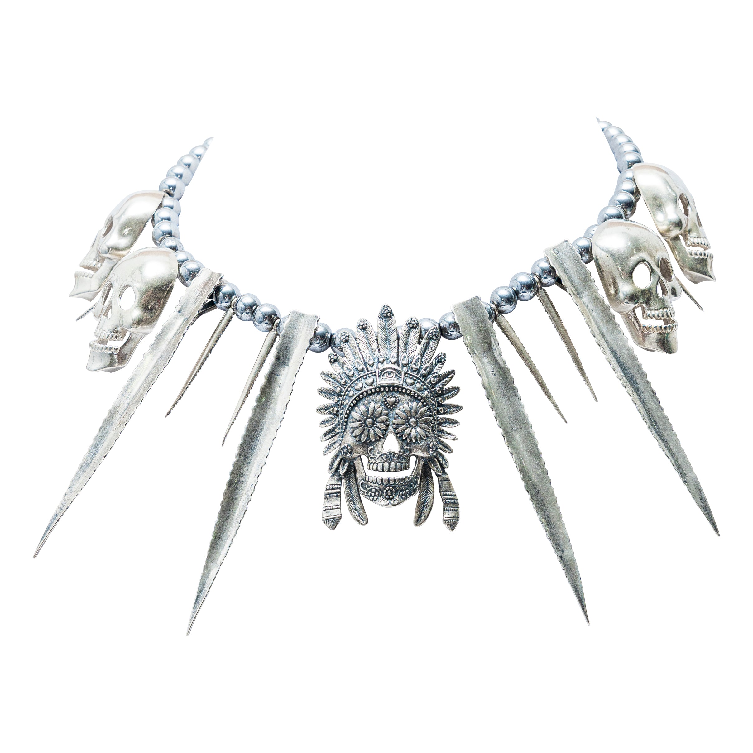 Collar Guerrero, joya de plata .925, con hematita – Gabriela Sánchez (vista 2)