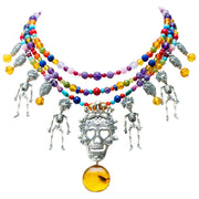 Collar Catrina Reina Mexicana, joya de plata .925, con ámbar y coral – Gabriela Sánchez
