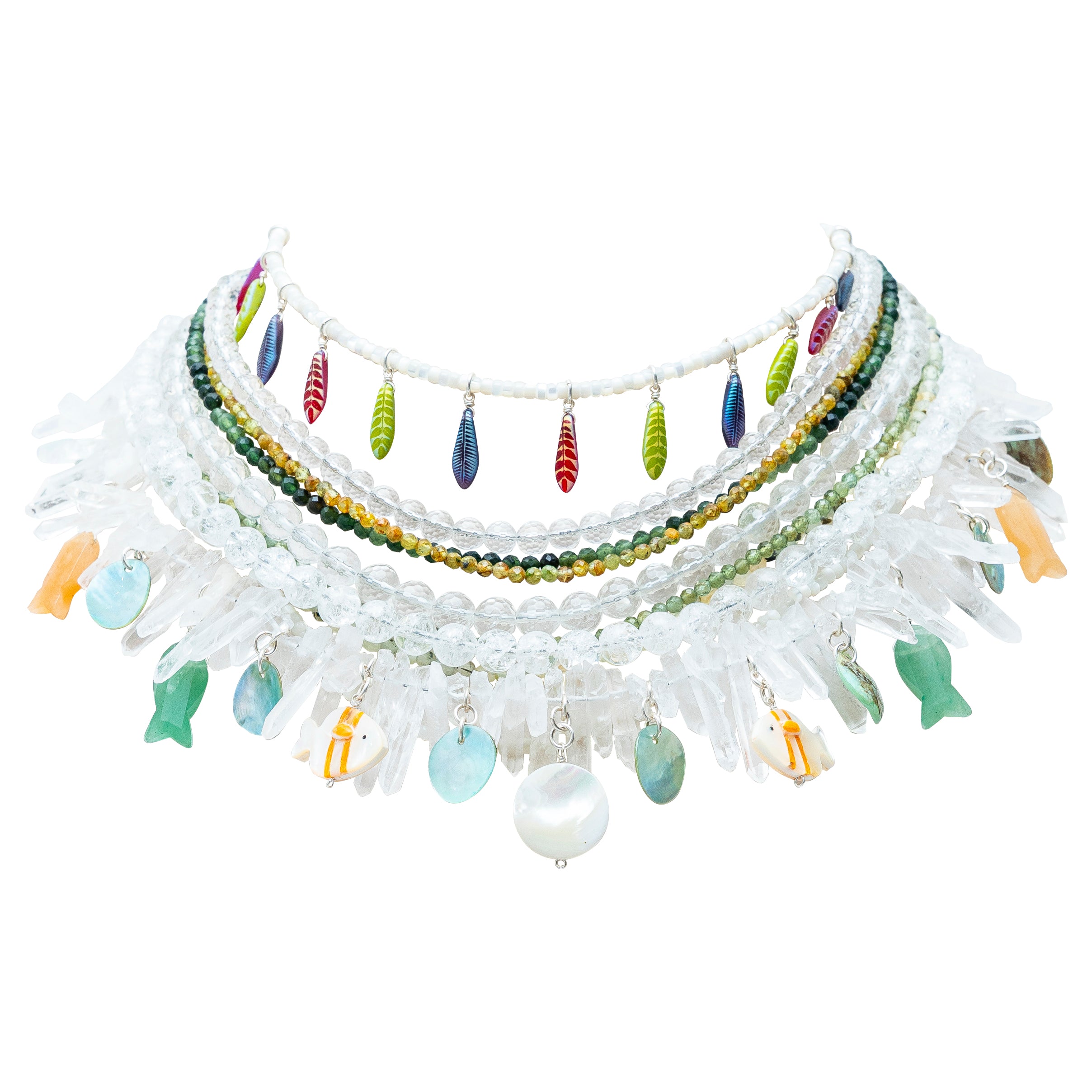 Collar Piña Colada, joya de plata .925, con concha y cuarzo – Gabriela Sánchez (vista 2)