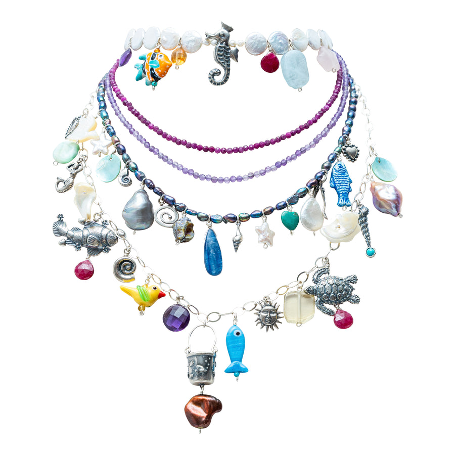Collar Sayulita, joya de plata .925, con perla y rubí – Gabriela Sánchez (vista 2)