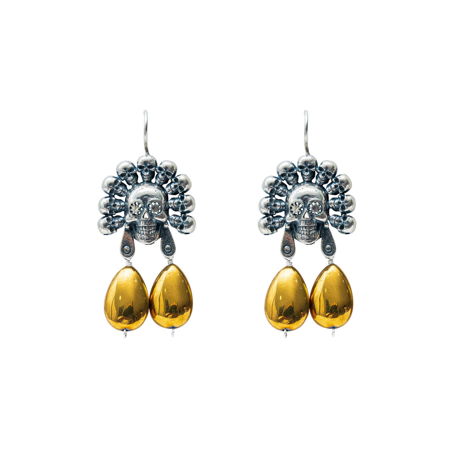 Aretes Granos Dorados, joya de plata .925, con hematita – Gabriela Sánchez