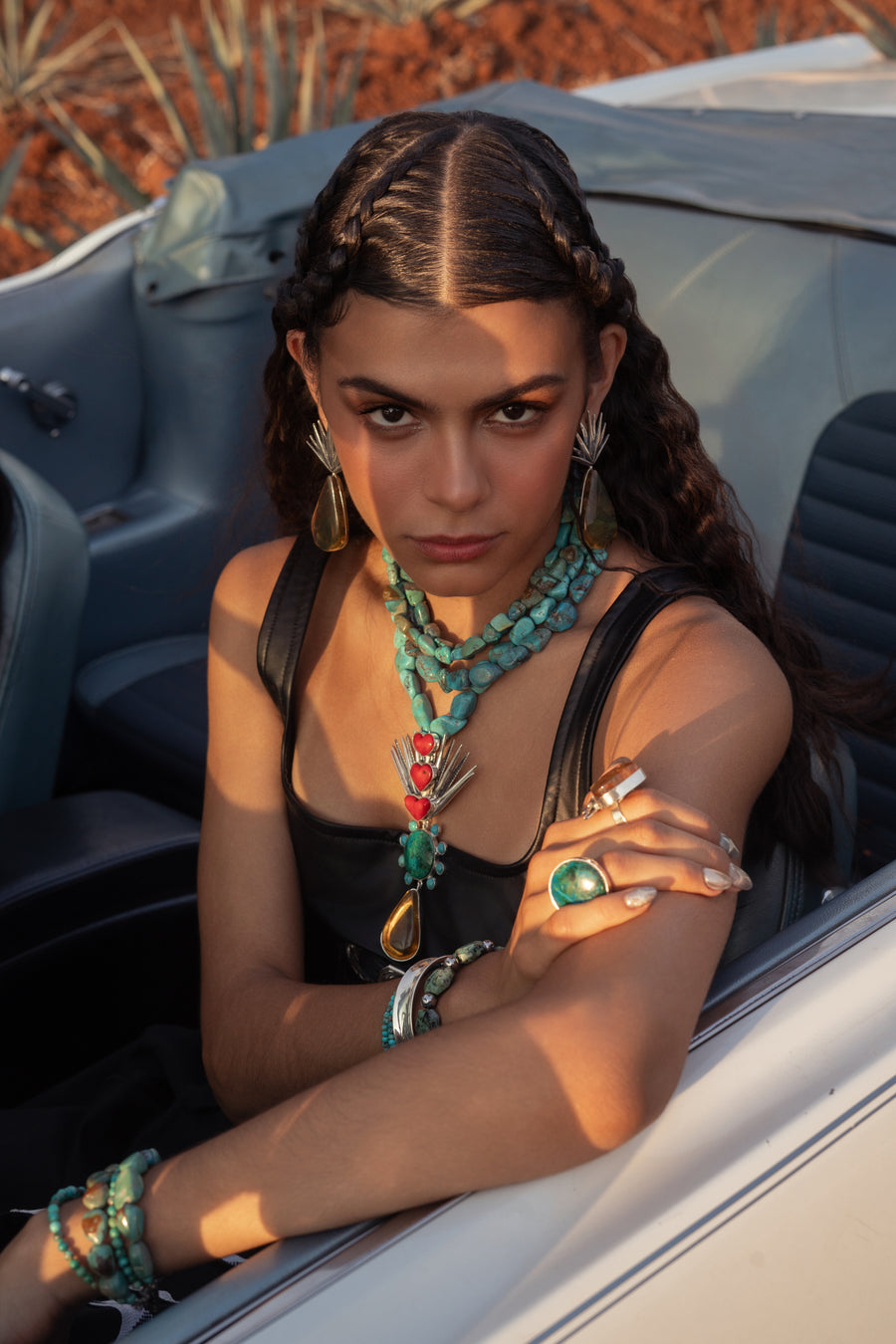 Collar Alma Mexicana, joya de plata .925, con turquesa y coral – Gabriela Sánchez