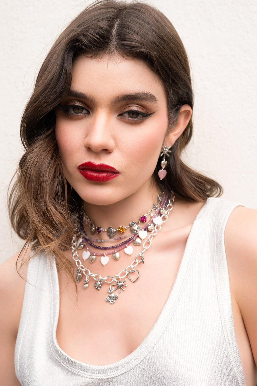 Collar Bombón Rosita, joya de plata .925, con fluorita y amatista – Gabriela Sánchez