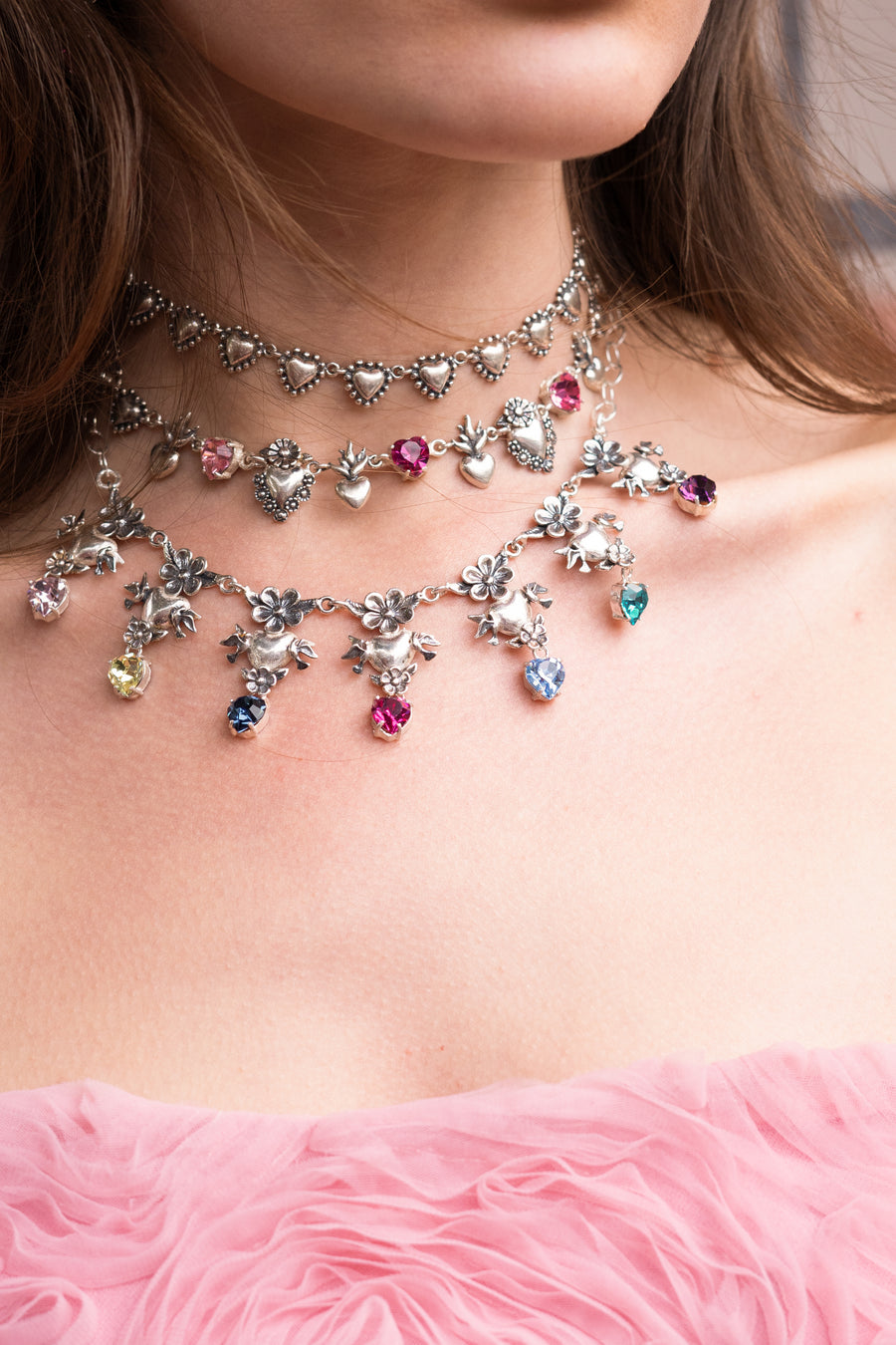 Gargantilla Corazón Rosa, joya de plata .925, con cristal Swarovski – Gabriela Sánchez (vista 7)