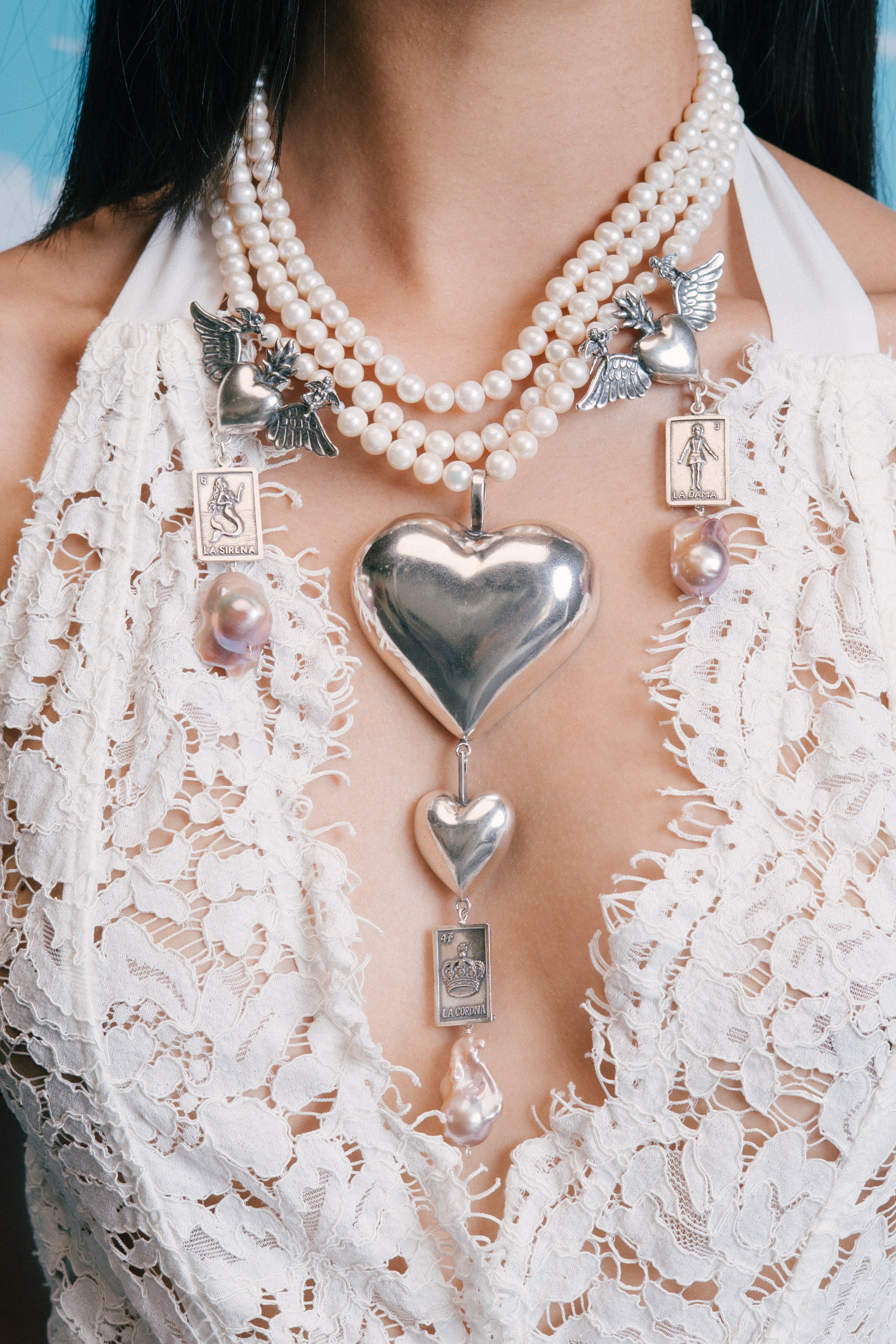 Collar Corazones y sueños, joya de plata .925, con perla – Gabriela Sánchez (vista 2)