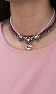Choker Corazón Enamorado, joya de plata .925, con rubí y perla – Gabriela Sánchez (vista 4)
