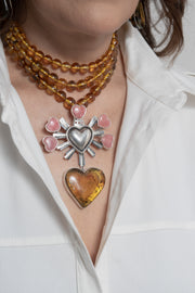 Collar Corazón de Melocotón, joya de plata .925, con ámbar y rodocosita – Gabriela Sánchez (vista 5)