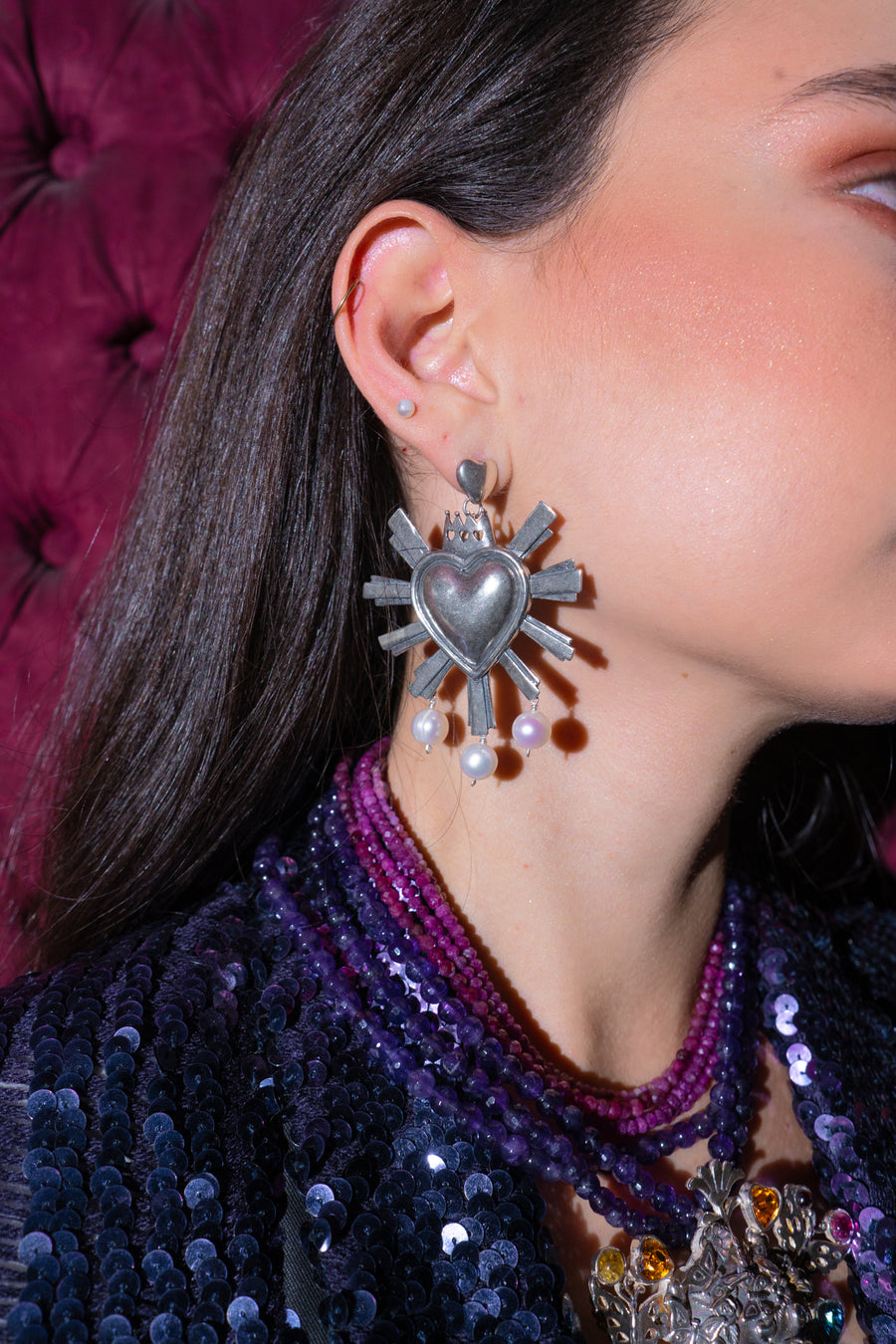 Aretes Corazones y Perlas, joya de plata .925 – Gabriela Sánchez (vista 4)