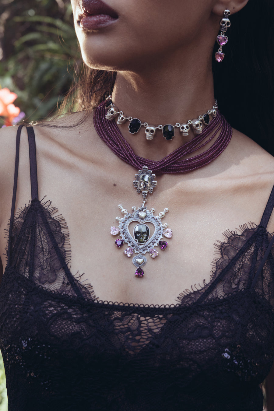 Choker Corazón de Azúcar, joya de plata .925, con rubí y cristal Swarovski – Gabriela Sánchez (vista 6)