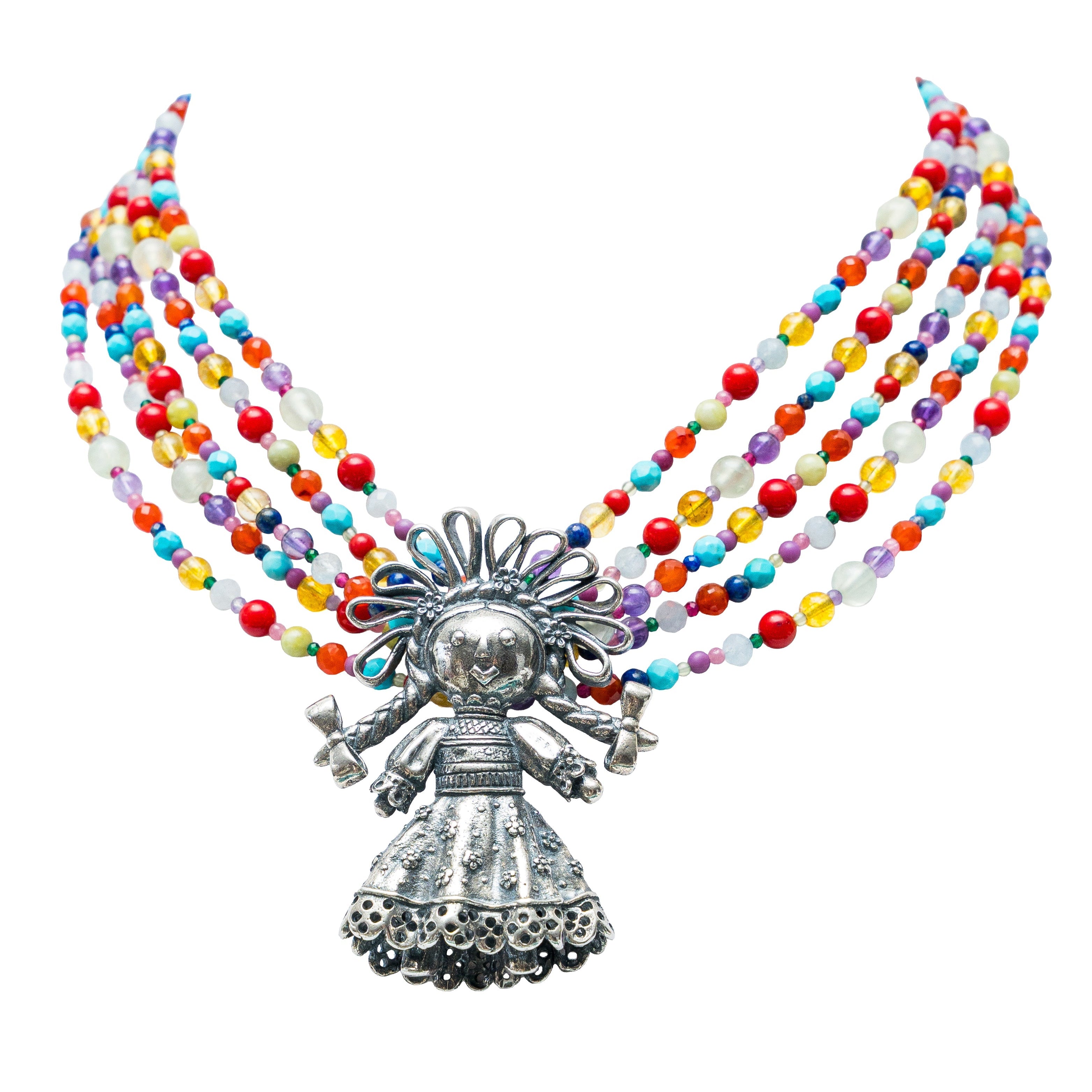 Collar Lele en colores, joya de plata .925, con peridot y ámbar – Gabriela Sánchez
