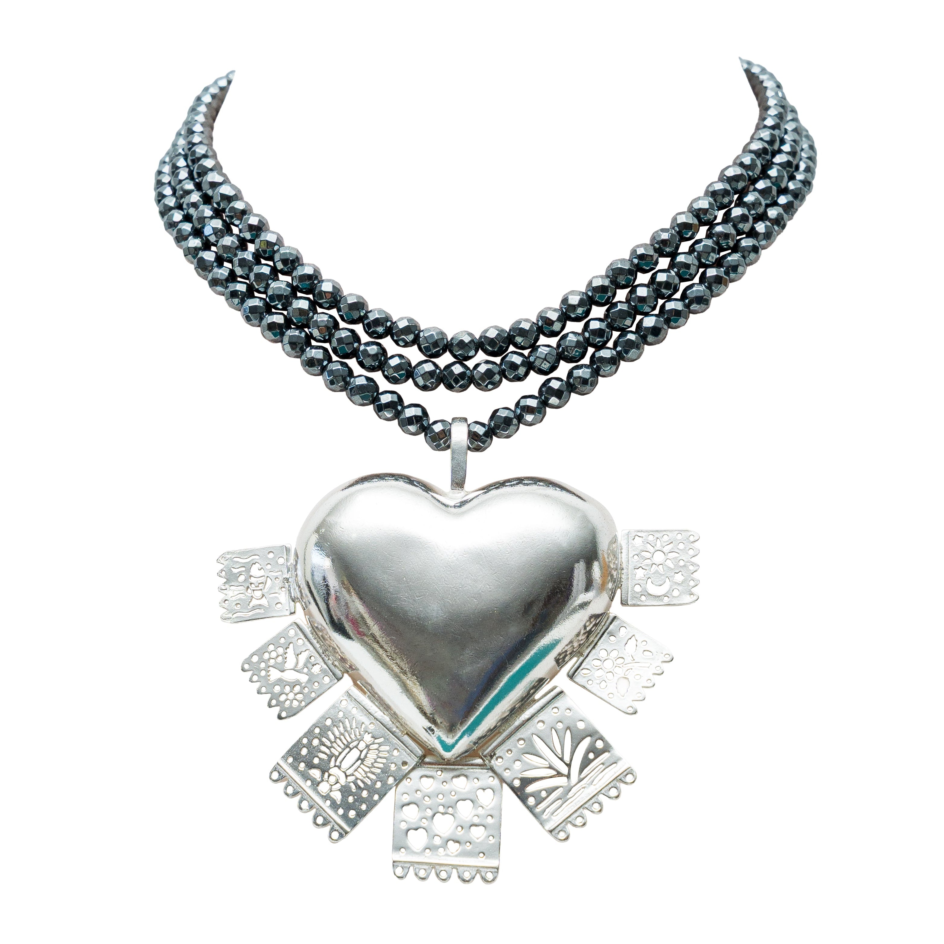 Collar Latido de Fiesta, joya de plata .925, con hematita – Gabriela Sánchez