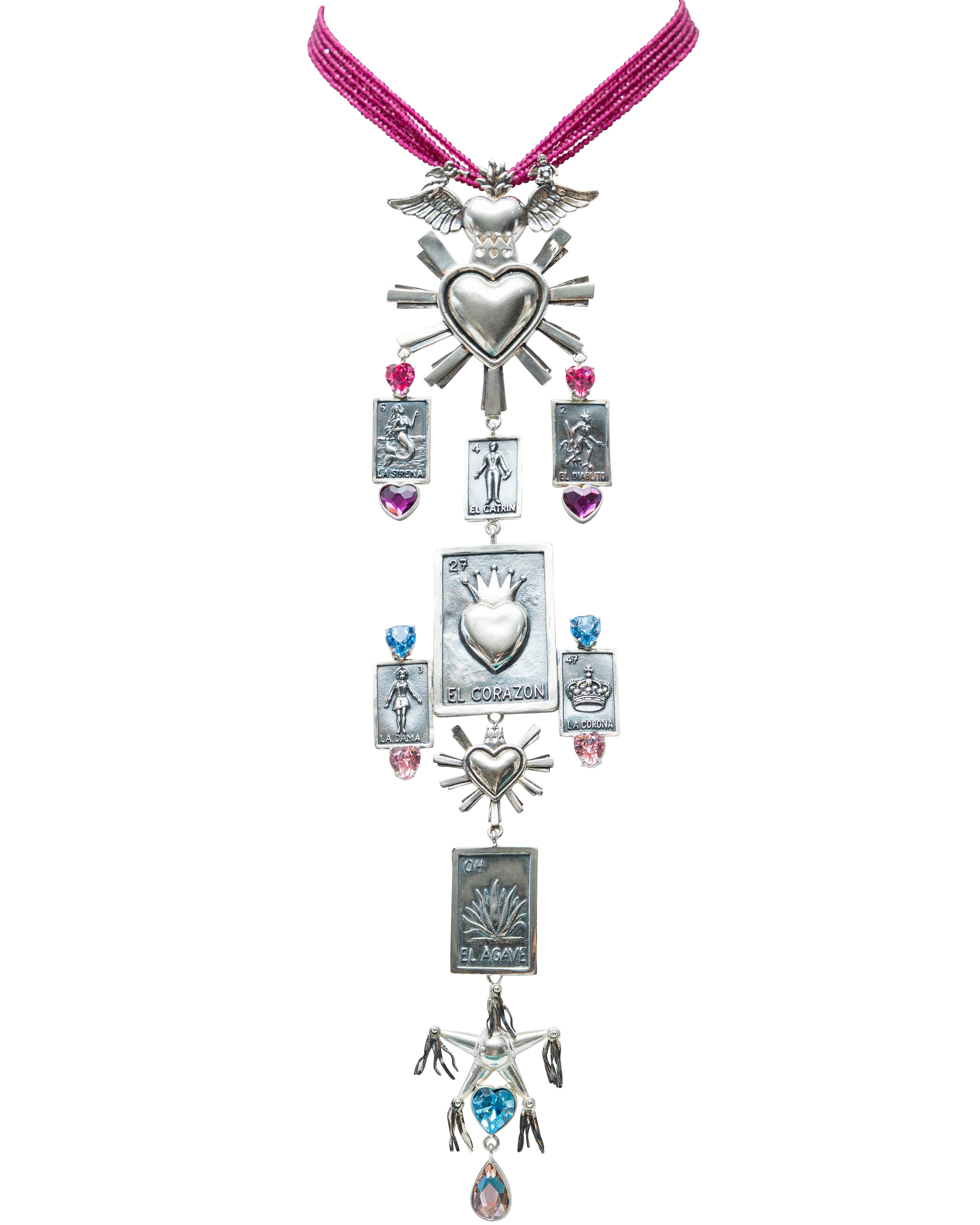 Collar Turrón Rosa de Guadalajara, joya de plata .925, con rubí y cristal Swarovski – Gabriela Sánchez
