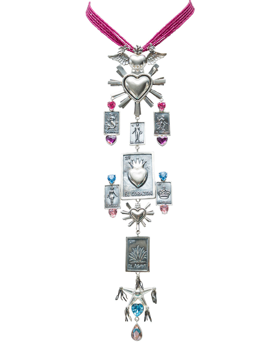 Collar Turrón Rosa de Guadalajara, joya de plata .925, con rubí y cristal Swarovski – Gabriela Sánchez