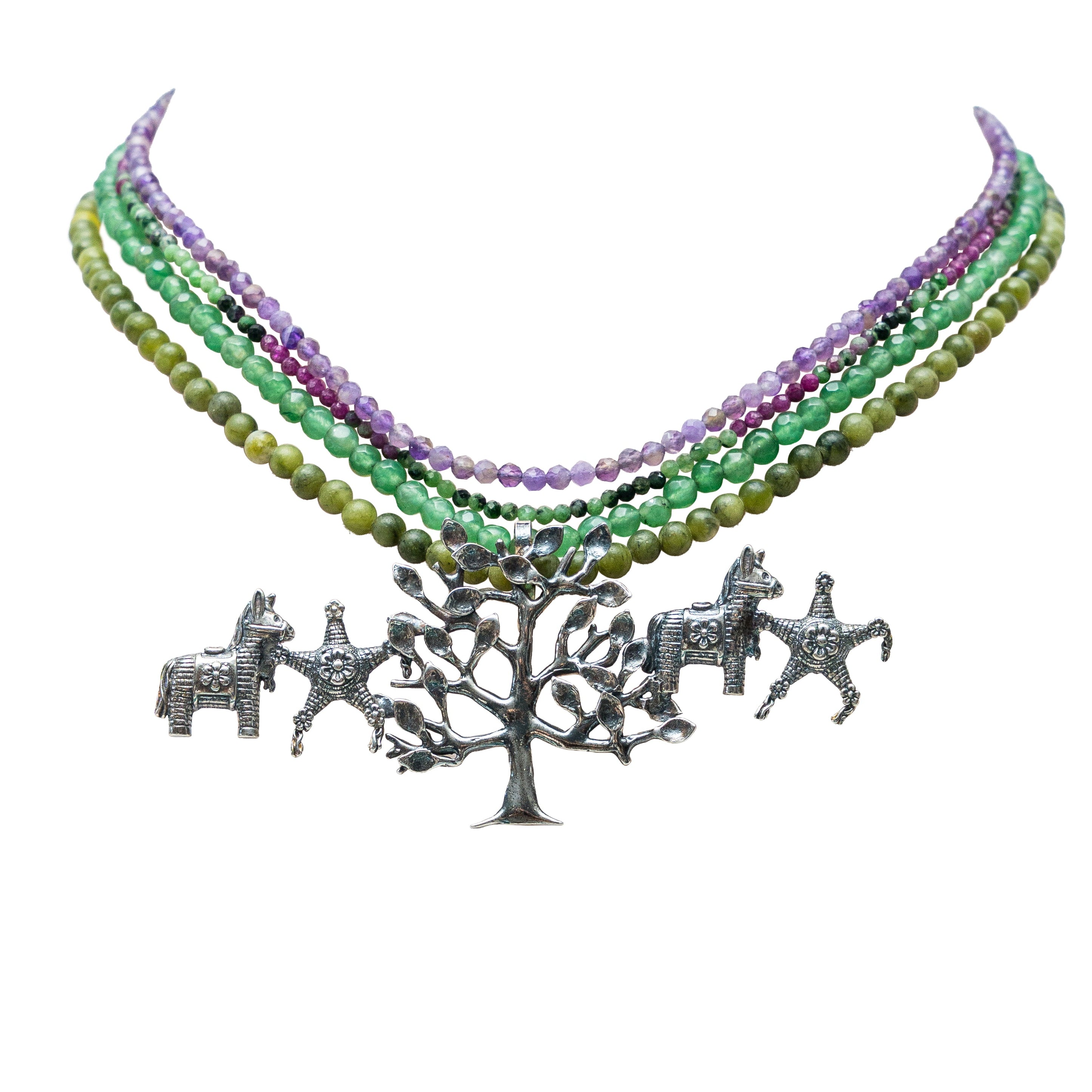 Collar Raíces de Fiesta, joya de plata .925, con jade y gemas de colores – Gabriela Sánchez